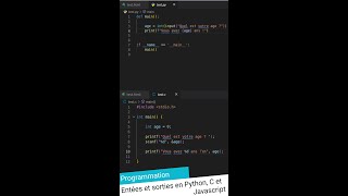 Entrées et sorties en Python C et Javascript shorts programmation [upl. by Trask358]