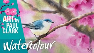 How to Paint Spring Blossom with a Little Bird in Watercolour [upl. by Leumek]