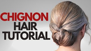 EASY chignon hair tutorial  how to do chignon bun hairstyle [upl. by Leandro]