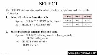 20 SELECT All or Particular Column records in SQL Hindi [upl. by Sofer]