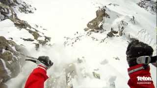 Skier Drops 40 Foot Cliff to Rocks [upl. by Morena]