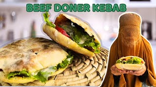 Doner Kebab and Pita Bread with White Sauce at Home  Shawarma Street Food Recipe [upl. by Antonin570]