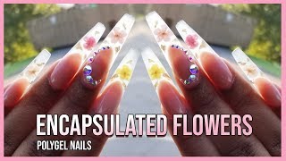 Polygel Nails Tutorial  How to Encapsulated Real Flowers  Polygel Nails with Nail Forms [upl. by Haughay717]