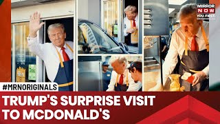 Trump Turns Cook At McDonalds Serves Fries To Customers Interacts With Indian Couple Watch [upl. by Asaert449]