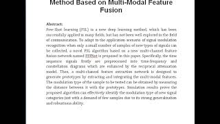 A Few Shot Modulation Recognition Method Based on Multi Modal Feature Fusion [upl. by Nickola]