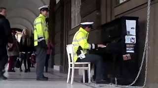 Yiruma  River Flows In You  street piano Prague  song performed by Czech police [upl. by Robbie]