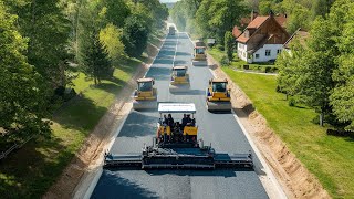 A wellcoordinated process of gravel paving and compaction A singlelane new road construction site [upl. by Cofsky]