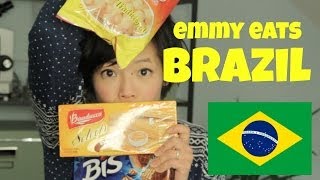 Emmy Eats Brazil  tasting Brazilian snacks amp sweets [upl. by Claiborn]