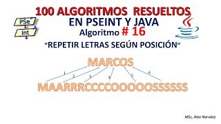 16 de 100 Algoritmos en Pseint y Java quotREPETIR LETRAS SEGÚN POSICIÓNquot [upl. by Kerry470]