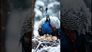 Heroic Peacock Guards Chicks During Intense Blizzard peacock trending bird snow [upl. by Gnehc]