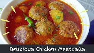 Chicken Aloo Kofta in Delicious Gravy  Chicken Meatballs  Recipe By Cooking With Sana [upl. by Alludba277]