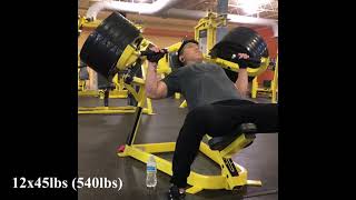 540lbs 12x45lbs Plate Loaded Converging Incline Chest Press [upl. by Leipzig]