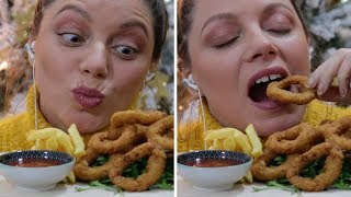 ASMR ONION RINGS CRUNCHY EATING SOUND WHISPERING [upl. by Anetsirk]