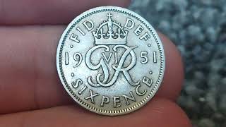 UK 1951 GEORGE VI SIX PENCE COIN VALUE  REVIEW [upl. by Eanrahs]