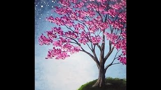 Blossoming Tree Acrylic Painting with Sponge Painted Background Tutorial [upl. by Anemix385]