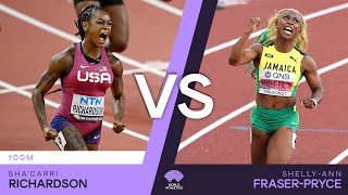 Richardson vs FraserPryce  World Athletics Championships Wins [upl. by Lehmann565]