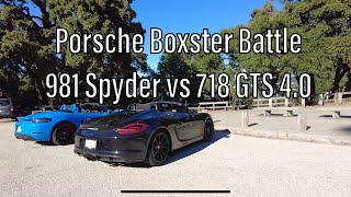 Boxster Battle Porsche 981 Spyder vs 718 GTS 40l [upl. by Attey]