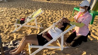 ASMR QUEEN OF BEACH MASSAGE  BEST HEAD FOOT amp SHOULDER MASSAGE with sounds of sea waves [upl. by Bowden]