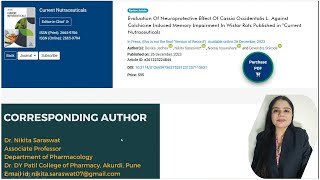 Neuroprotective Effect of Cassia occidentalis L on ColchicineInduced Memory Impairment in Rats [upl. by Adnocahs]