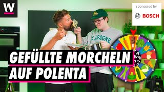 Gefüllte Morcheln auf Polenta Rezept  Gemüseroulette mit Nico und Noah Bachofen [upl. by Noskcire]