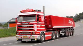 Henning Sejer Pedersen Aps  Scania 143H 420 straight pipe with tiptrailer passed by [upl. by Aelam843]