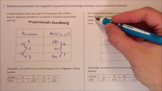 Beispiele proportionale  umgekehrt proportionale Zuordnungen  Dreisatz und umgekehrter Dreisatz [upl. by Sharon]