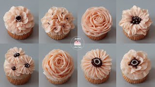 8 Design Flower CupcakesTutorial for Beginners  Wilton nozzle 104 [upl. by Gnoc]