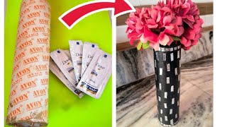 Flower Vase making l Shampoo packet craft ideas l Best out of waste items l Home decoration ideas [upl. by Aicenod]