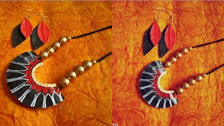 DIY Cardsheet n Cardboard Necklace n earring set  How to make paper Necklace n Earring jwellary set [upl. by Gargan443]