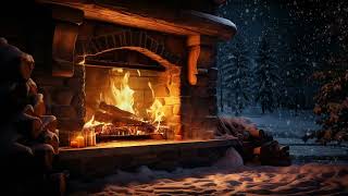 Crackling Fireplace Ambience Sounds In The Winter Night Snow  Fireplace Burning [upl. by Slohcin]