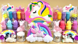 UNICORN SLIME  Mixing makeup and glitter into Clear Slime [upl. by Cy]