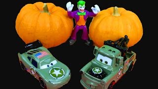 Cars Army Lightning McQueen amp Mater HALLOWEEN Costume Party Joker Batman [upl. by Aliban399]