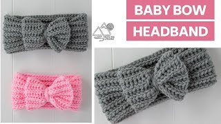 CROCHET Baby Bow Headband EASY and QUICK crochet baby pattern by Winding Road Crochet [upl. by Tewell]