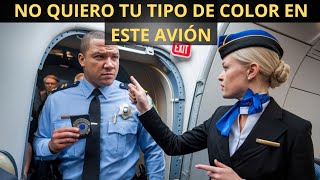 ¡UNA AZAFATA RACISTA ECHA A UN POLICÍA NEGRO DEL AVIÓN Y ELLA INMEDIATAMENTE SE ARREPIENTE [upl. by Patman]