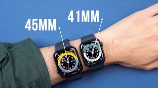 Apple Watch Series 8  Size Comparison on Wrist 41mm vs 45mm [upl. by Grounds]