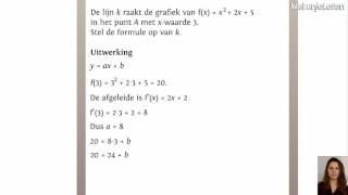 Afgeleide Raaklijn met afgeleide  Wiskunjeleren [upl. by Ainesell]