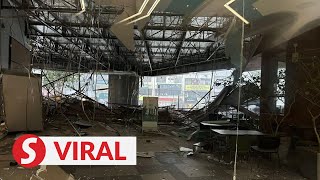 Three injured after mall ceiling collapses in downpour [upl. by Eadahc213]