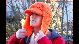 How to Crochet Tutorial DIY Blaze Orange Woodsman Earflap Hat by YARNutopia [upl. by Charissa]