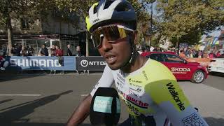 Biniam Girmay  Interview at the start  Paris  Tours 2023 [upl. by Ynnej]