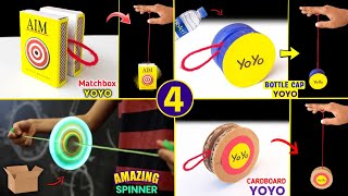 4 amazing spinning toy  how to make yoyo at home  cardboard yoyo making  bottle cap yoyo making [upl. by Anitsuga]