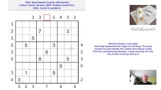 Eng Skyscrapers Sudoku by Zoran Tanasić WPF Sudoku Grand Prix 2023 round 8 puzzle 6 [upl. by Omrellig]