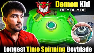 Beyblade Demon Kid Spins for 6 Minutes Straight  Witness My Record Longest Spin IB By Sunil [upl. by Zippora]