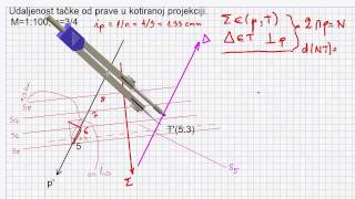 Udaljenost tačke od prave u kotiranoj projekciji [upl. by Eidok565]