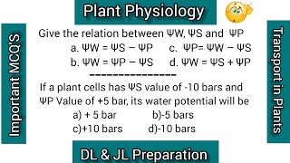 Water Potential  Plant Physiology  MCQS for JL DL  APSET  AP RCET [upl. by Eyk]