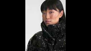 RUDSAK Shiny LAURENCE Padded SEQUIN DOWN PUFFER Jacket Glossy Black Women [upl. by Elrod]