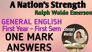 A Nations Strength by Ralph Waldo Emerson  ONE MARK ANSWERS [upl. by Jeannine]