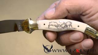 Szalontai fejesgörbe scrimshaw motívummal  Handmade folding knife with scrimshaw by Szalontai [upl. by Farman466]