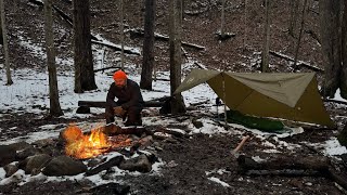 Winter Tarp Camping in a Snowy Valley [upl. by Nilrah269]