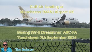 Gulf Air Boeing 7879 Dreamliner landing at Manchester from Bahrain 7th September 2024 [upl. by Nrobyalc]