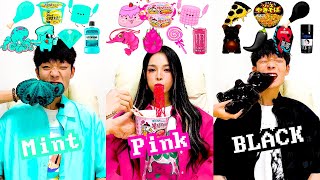 COLOR FOOD MUKBANG🔥 Mint🤢 • Pink🍬 • BLACK💀 [upl. by Eyllib524]